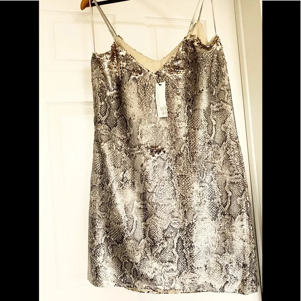 NWT Cupcakes & Cashmere Snakeprint Sequin Spaghetti Strap Mini Dress in Medium - Picture 5 of 16